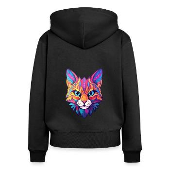Rotluchs buntes Aquarell Karikatur Kawaii Tier - Frauen Premium Bio Zip Hoodie - Schwarz - Hinten - Julia (174cm)