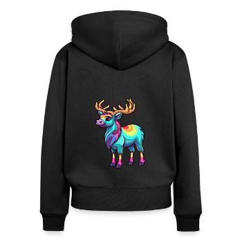 Karibu buntes Aquarell Cartoon Kawaii Tier - Frauen Premium Bio Zip Hoodie - Schwarz - Hinten - Julia (174cm)