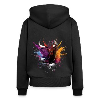 Eringenkühe, Eringer - Frauen Premium Bio Zip Hoodie - Schwarz - Hinten - Julia (174cm)