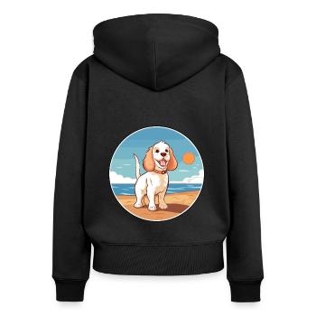 Clumber Spaniel Dog Breed Cartoon Kawaii Clipart - Women's Premium Organic Zip Hoodie - black - Back - Julia (174cm)