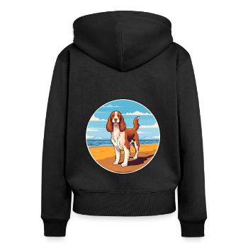 Welsh Springer Spaniel Dog Breed Cartoon Kawaii - Women's Premium Organic Zip Hoodie - black - Back - Julia (174cm)