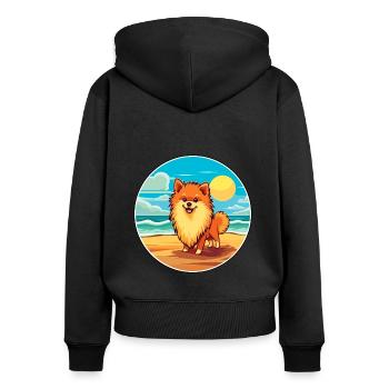 Spitz chien race dessin animé Kawaii Clipart aquarelle - Sweat à capuche zippé Premium bio Femme - noir - Dos - Julia (174cm)