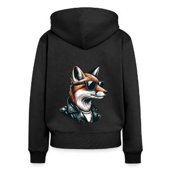 Renard des villes cool avec veste en cuir et lunettes de soleil - Sweat à capuche zippé Premium bio Femme - noir - Dos - Julia (174cm)