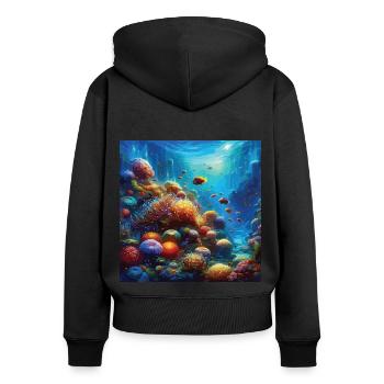 Récif corallien vivant Aquarium Art sous-marin - Sweat à capuche zippé Premium bio Femme - noir - Dos - Julia (174cm)