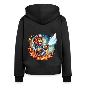 Lion, Pompier, Pompier, Flammes, Héros - Sweat à capuche zippé Premium bio Femme - noir - Dos - Julia (174cm)