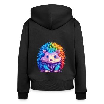 Igel Buntes Aquarell Cartoon Kawaii Tier - Frauen Premium Bio Zip Hoodie - Schwarz - Hinten - Julia (174cm)