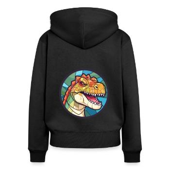 Dinosaure vitrail coloré dessin animé Kawaii Ani - Sweat à capuche zippé Premium bio Femme - noir - Dos - Julia (174cm)