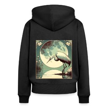 Storch am See bei Vollmond Art Deco Style - Frauen Premium Bio Zip Hoodie - Schwarz - Hinten - Julia (174cm)