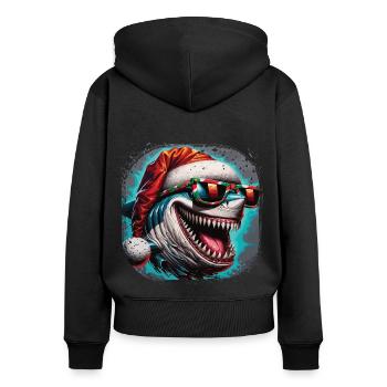 Weißer Hai mit Weihnachtsmütze und Sonnenbrille - Frauen Premium Bio Zip Hoodie - Schwarz - Hinten - Julia (174cm)