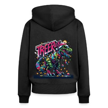 Tree-Rex T-Rex Dinosaurier rockt Weihnachten - Frauen Premium Bio Zip Hoodie - Schwarz - Hinten - Julia (174cm)
