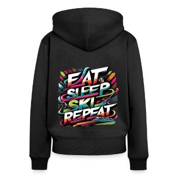 Eat Sleep Ski Repeat Ski Enthusiast Life Cycle - Women's Premium Organic Zip Hoodie - black - Back - Julia (174cm)