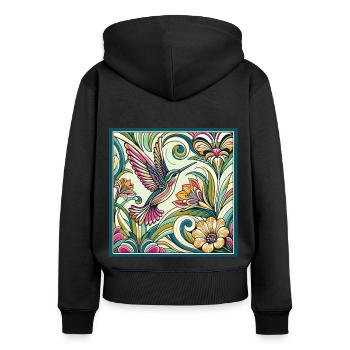 Floraler Kolibri bunte Blumen Art Nouveau - Frauen Premium Bio Zip Hoodie - Schwarz - Hinten - Julia (174cm)