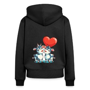 Vache Kawaii Dessin Animé Animal Jouant Avec Des Ballons - Sweat à capuche zippé Premium bio Femme - noir - Dos - Julia (174cm)