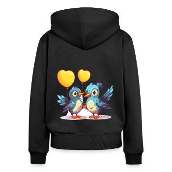 Jay Birds Kawaii Cartoon Haustier spielt mit Luftballons - Frauen Premium Bio Zip Hoodie - Schwarz - Hinten - Julia (174cm)