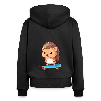 Lustiger Igel Kawaii Cartoon Haustier spielt Skateboa - Frauen Premium Bio Zip Hoodie - Schwarz - Hinten - Julia (174cm)