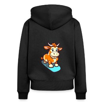 Drôle Vache Kawaii Cartoon Pet Jouant Skateboard - Sweat à capuche zippé Premium bio Femme - noir - Dos - Julia (174cm)