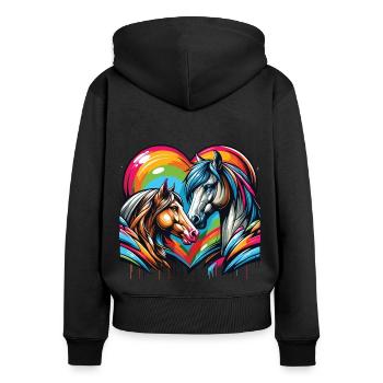 Pferdeliebe verliebte Pferde Herz Graffiti Style - Frauen Premium Bio Zip Hoodie - Schwarz - Hinten - Julia (174cm)