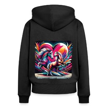 Pferdeliebe verliebte Pferde Herz Graffiti Style - Frauen Premium Bio Zip Hoodie - Schwarz - Hinten - Julia (174cm)