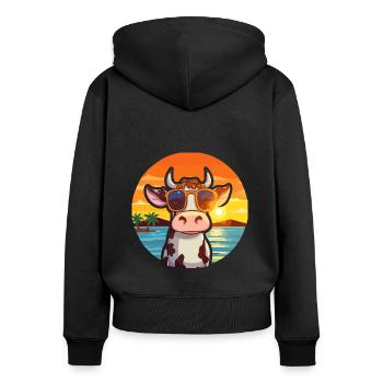 Vache Drôle Dessin Animé Kawaii Plage Illustration - Sweat à capuche zippé Premium bio Femme - noir - Dos - Julia (174cm)
