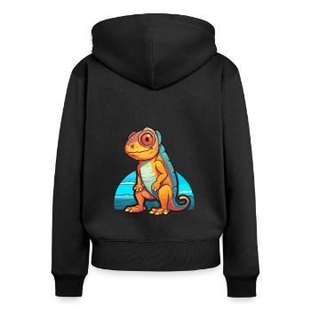 Caméléon drôle de dessin animé kawaii plage illustration - Sweat à capuche zippé Premium bio Femme - noir - Dos - Julia (174cm)