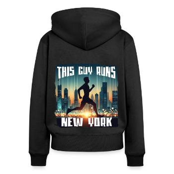 This guy runs Laufshirt - Frauen Premium Bio Zip Hoodie - Schwarz - Hinten - Julia (174cm)
