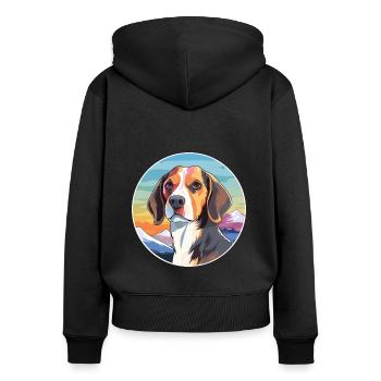 Beagle Harrier chien race dessin animé Kawaii aquarelle - Sweat à capuche zippé Premium bio Femme - noir - Dos - Julia (174cm)
