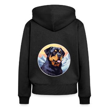 Rottweiler chien race dessin animé Kawaii aquarelle - Sweat à capuche zippé Premium bio Femme - noir - Dos - Julia (174cm)