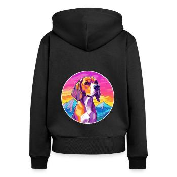 BeagleHarrier Scent Hound Chien Race Dessin Animé Kawaii - Sweat à capuche zippé Premium bio Femme - noir - Dos - Julia (174cm)