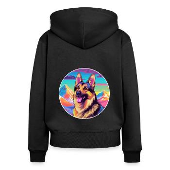 German Shepherd Dog Breed Cartoon Kawaii Watercolo - Women's Premium Organic Zip Hoodie - black - Back - Julia (174cm)