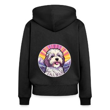 Bichon havanais race Cartoon Kawaii aquarelle - Sweat à capuche zippé Premium bio Femme - noir - Dos - Julia (174cm)
