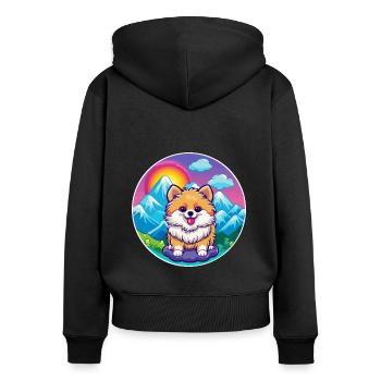 Spitz de Poméranie race de chien Cartoon Kawaii Watercol - Sweat à capuche zippé Premium bio Femme - noir - Dos - Julia (174cm)