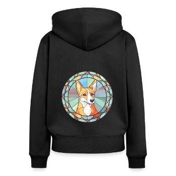 Norwegische Lundehund Hunderasse Buntglas Farbe - Frauen Premium Bio Zip Hoodie - Schwarz - Hinten - Julia (174cm)