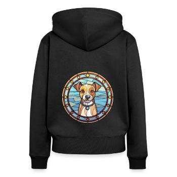 Teddy Roosevelt Terrier Dog Breed Stained Glass Co - Women's Premium Organic Zip Hoodie - black - Back - Julia (174cm)
