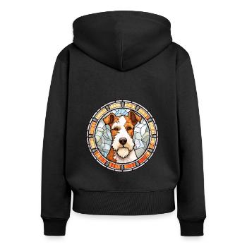 Draht Foxterrier Hunderasse Buntglas Bunt - Frauen Premium Bio Zip Hoodie - Schwarz - Hinten - Julia (174cm)