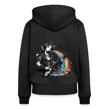 Rocker Heavy Metal Unicorn Pukes Rainbow - Women's Premium Organic Zip Hoodie - black - Back - Julia (174cm)