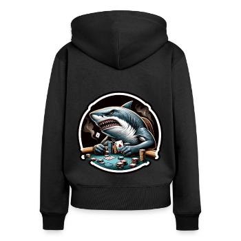 An aggressive shark playing poker. - Women's Premium Organic Zip Hoodie - black - Back - Julia (174cm)