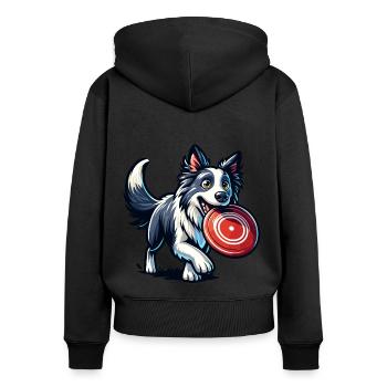 Un border collie joue joyeusement avec un frisbee - Sweat à capuche zippé Premium bio Femme - noir - Dos - Julia (174cm)