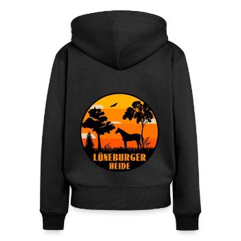 Lüneburger Heide - Frauen Premium Bio Zip Hoodie - Schwarz - Hinten - Julia (174cm)