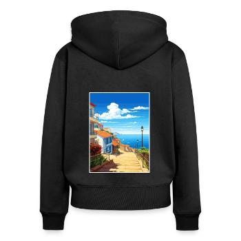 Nazaré Portugal Vintage voyage affiche WPA Souvenir - Sweat à capuche zippé Premium bio Femme - noir - Dos - Julia (174cm)