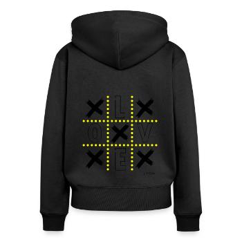 love Black yellow - Sweat à capuche zippé Premium bio Femme - noir - Dos - Julia (174cm)