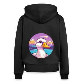 Canard Aquarelle Dessin Animé Kawaii Animal De Compagnie Coloré - Sweat à capuche zippé Premium bio Femme - noir - Dos - Julia (174cm)