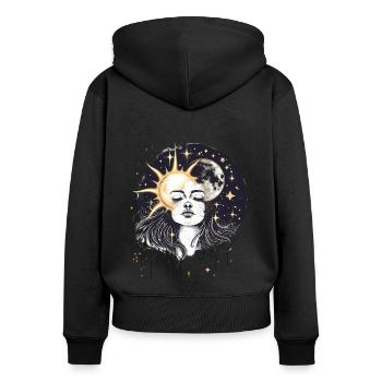 Spiritualité, Gaïa - Sweat à capuche zippé Premium bio Femme - noir - Dos - Julia (174cm)