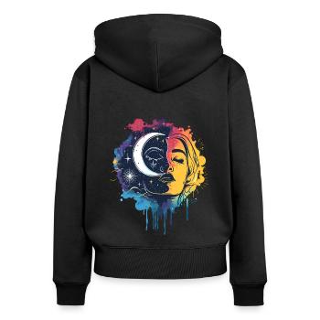 Nuit et jour - Sweat à capuche zippé Premium bio Femme - noir - Dos - Julia (174cm)