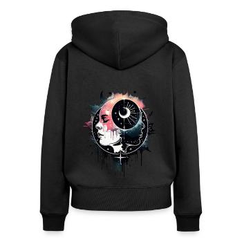 Vagabond astral - Sweat à capuche zippé Premium bio Femme - noir - Dos - Julia (174cm)