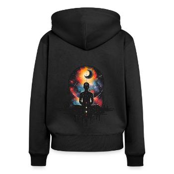 Chakren-Harmonie - Frauen Premium Bio Zip Hoodie - Schwarz - Hinten - Julia (174cm)