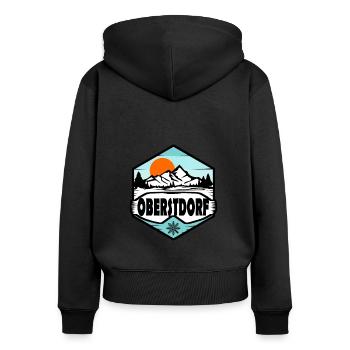 Oberstdorf - Frauen Premium Bio Zip Hoodie - Schwarz - Hinten - Julia (174cm)