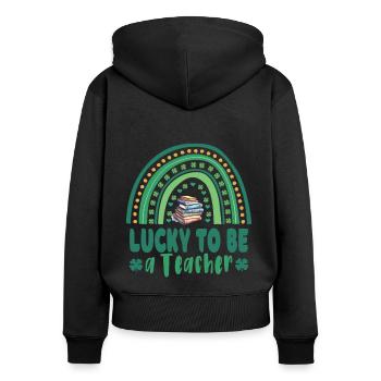 Glück einen Lehrer, eine Lehrerin zu sein - Frauen Premium Bio Zip Hoodie - Schwarz - Hinten - Julia (174cm)