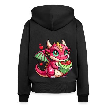 Farbenfroher Drache - Frauen Premium Bio Zip Hoodie - Schwarz - Hinten - Julia (174cm)