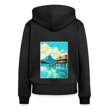 Bora Polynésie Française Vintage Voyage Poster WPA - Sweat à capuche zippé Premium bio Femme - noir - Dos - Julia (174cm)