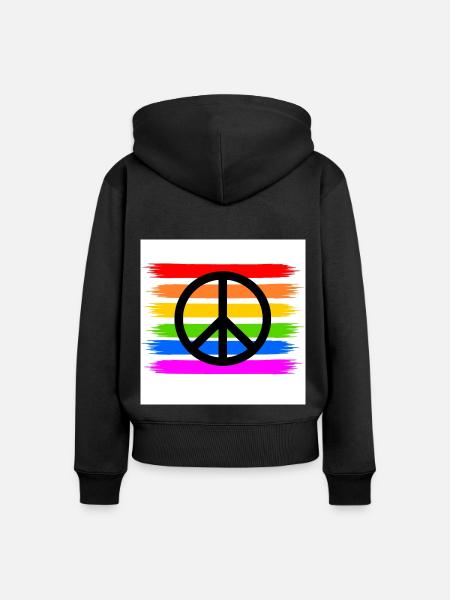 Peacezeichen auf LGBT Regenbogenfahne - Frauen Premium Bio Zip Hoodie - Schwarz